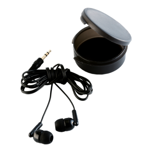 Earphones in Round Case