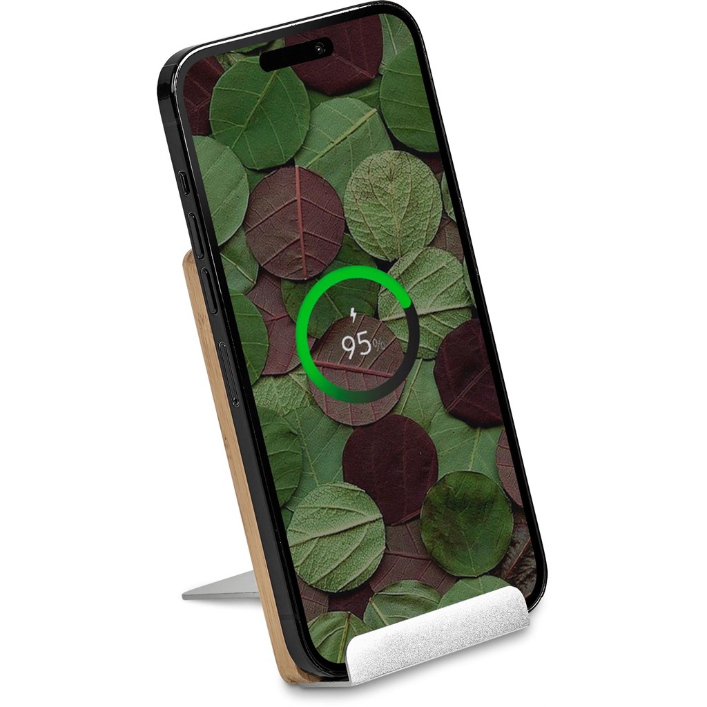 Okiyo Hakka Bamboo & Recycled Aluminium Wireless Charging Phone Stand - Image 12