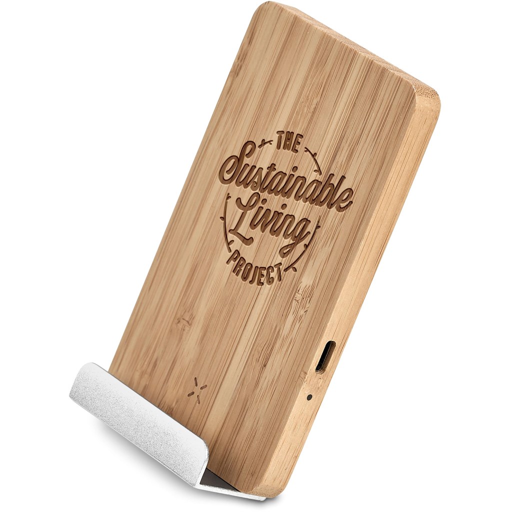 Okiyo Hakka Bamboo & Recycled Aluminium Wireless Charging Phone Stand - Image 8