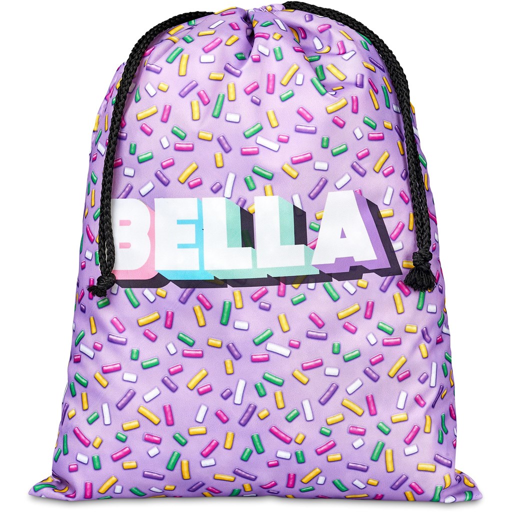 Pre-Printed Sample Hoppla Benguela Jumbo Polyester Drawstring Pouch - Image 4